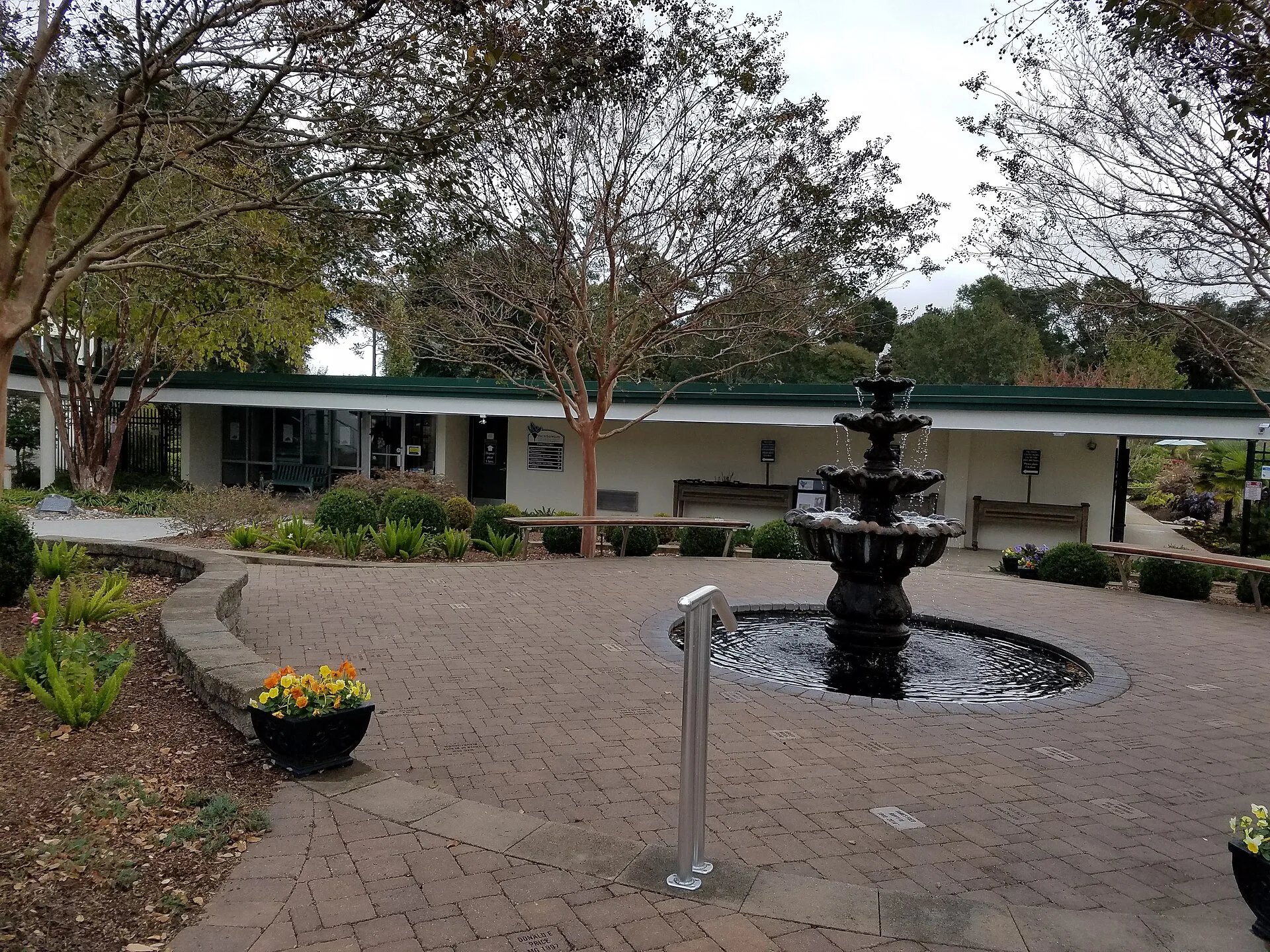 The courtyard fountain at the New Hanover County Arboretum on Oleander Drive in Wilmington.