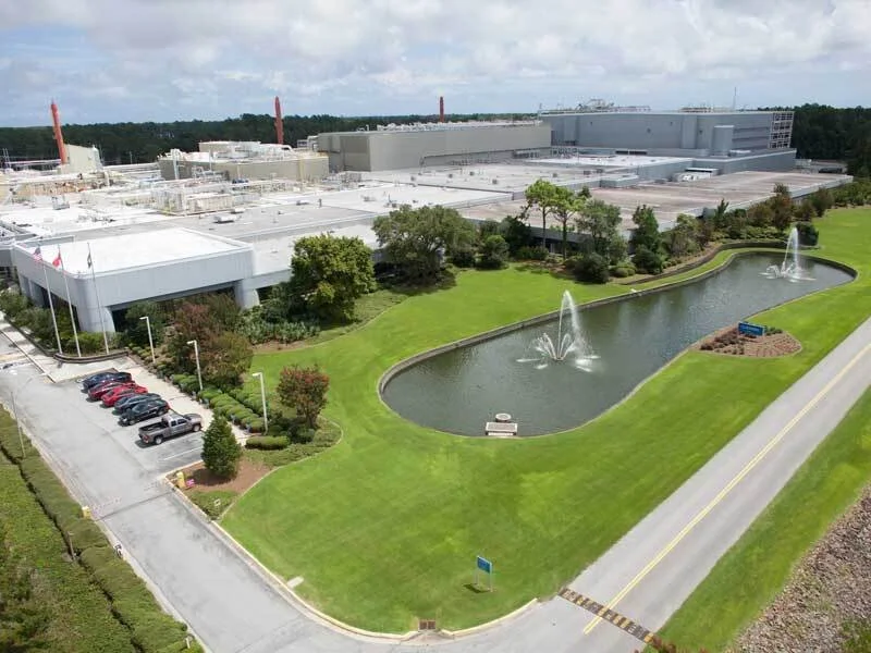 Corning's optical fiber manufacturing campus in Wilmington, seen from the air.