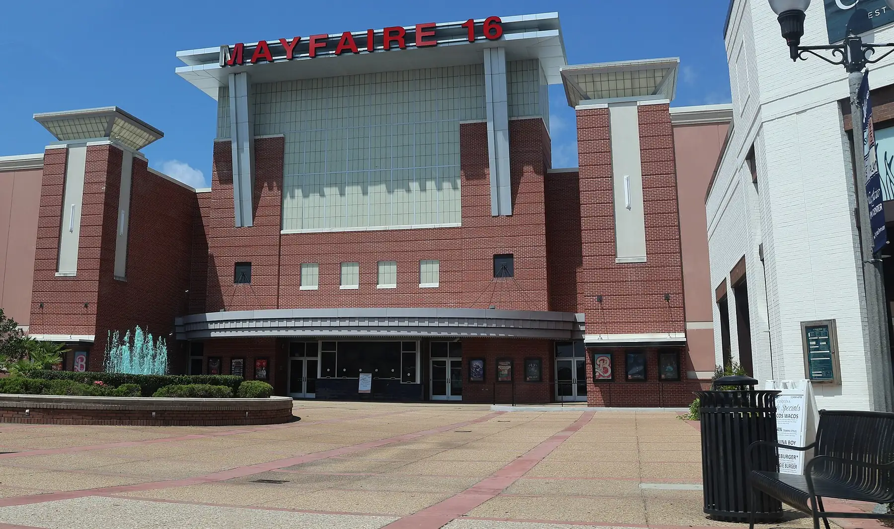 The Mayfaire 16 cinema and fountain at the Mayfaire Town Center in Wilmington.