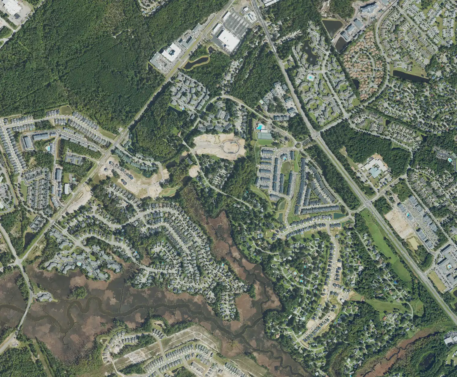 Aerial view of the Echo Farms area west of Carolina Beach Road, Wilmington, from 2022 federal farm-program imagery.