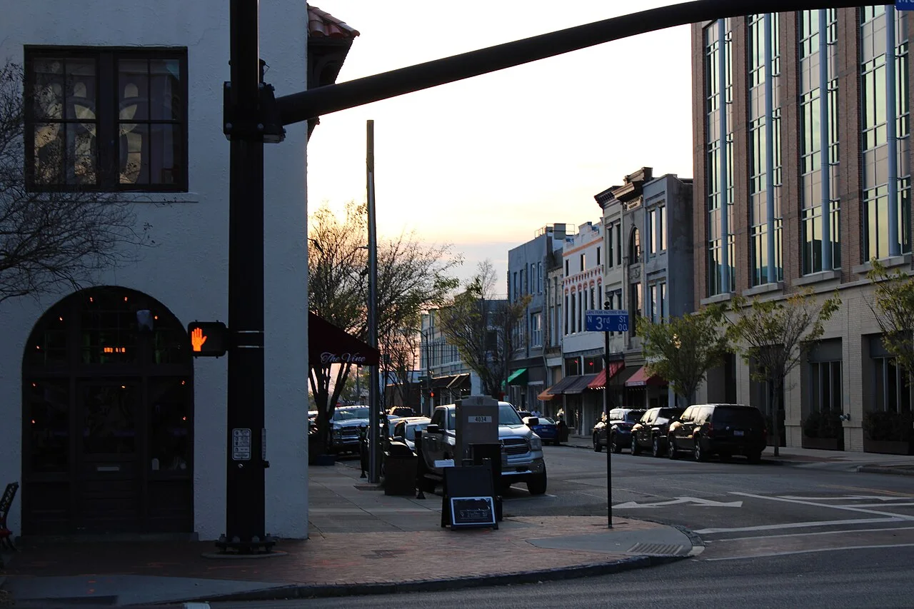 Princess Street at North 3rd Street in downtown Wilmington, looking toward the river and the block where manna is.