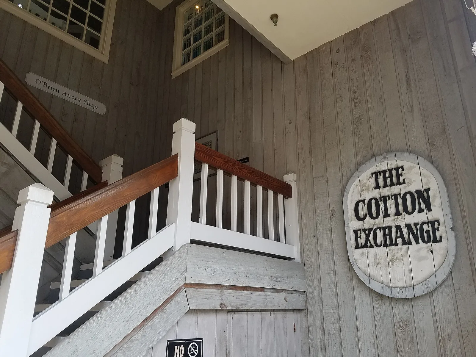 The entrance and stairway inside the Cotton Exchange, a complex of shops and restaurants in downtown Wilmington