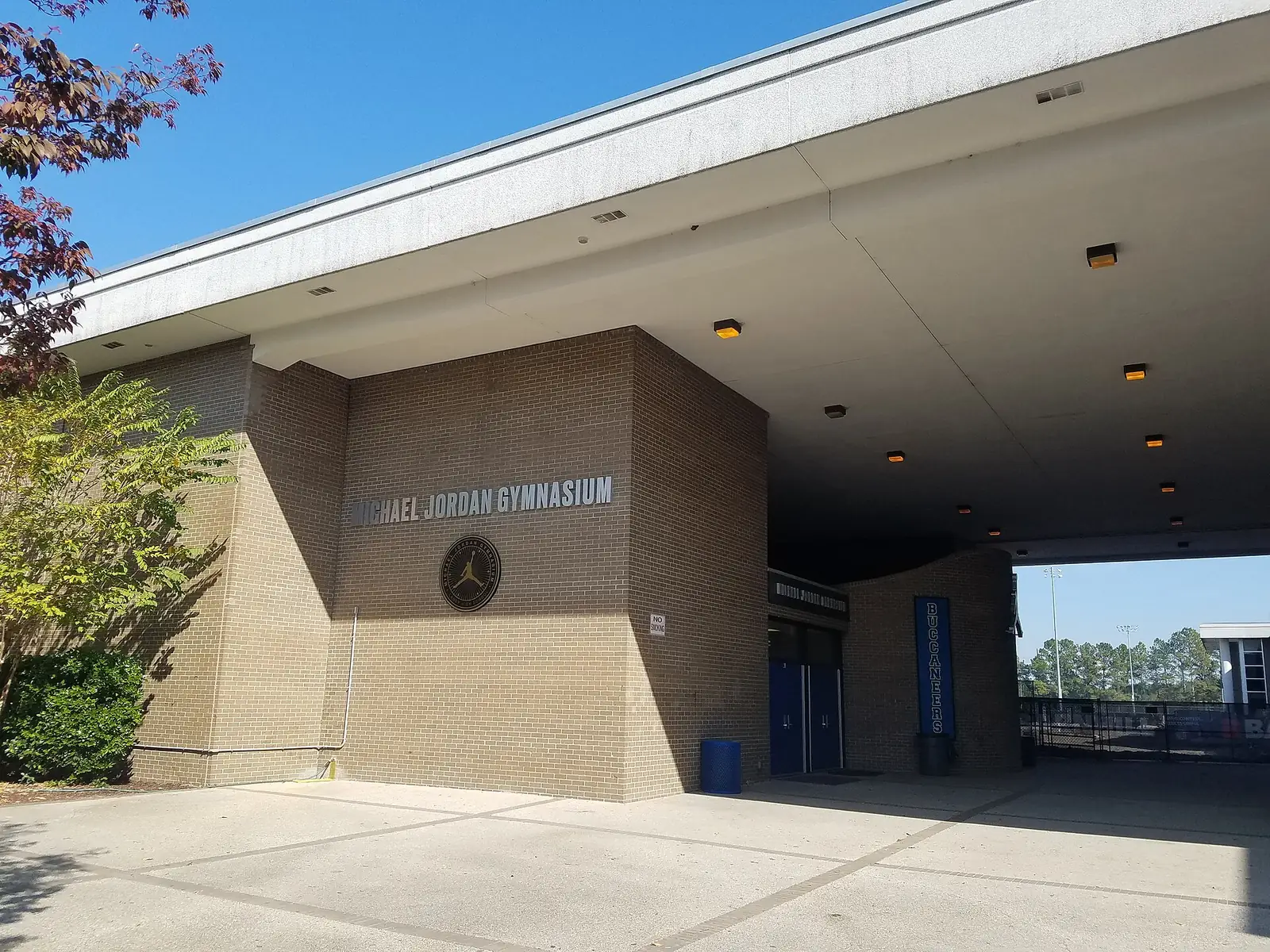 The Michael Jordan Gymnasium entrance at Emsley A. Laney High School on North College Road