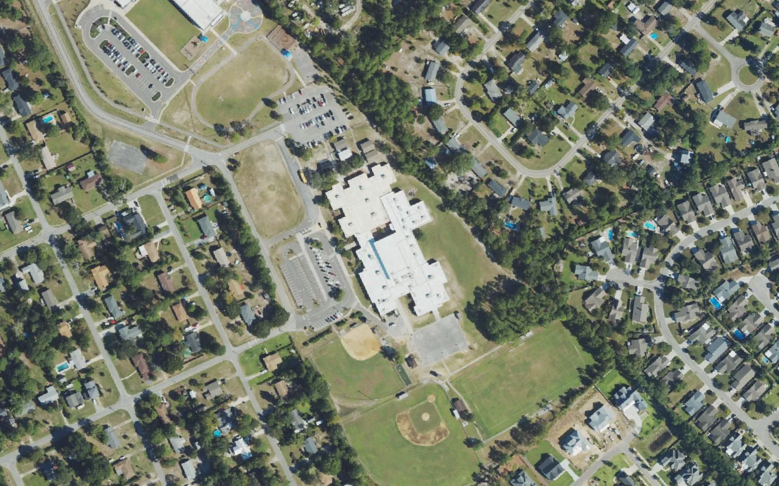 MCS Noble Middle School and its ball fields off Market Street in Wilmington, seen from the air