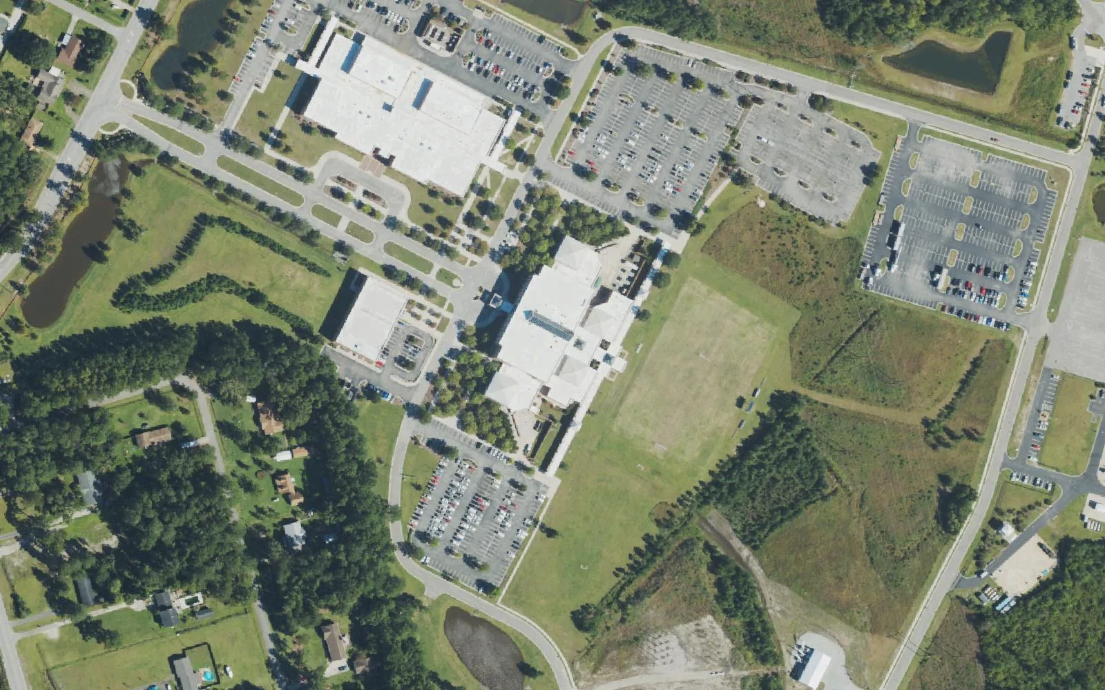 Cape Fear Community College's North Campus off Blue Clay Road in Castle Hayne, home of Wilmington Early College High School, seen from the air